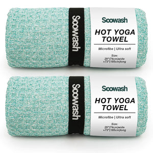 SOOWASH Non-Slip Waffle Hot Yoga Mat Towel 2 Pack with Super-Absorbent Soft Suede Microfiber for Bikram Pilates and Yoga Mats Sweat Absorbent Non-Slip for Hot Yoga Pilates and Workout 28" x72" Teal Mimarta