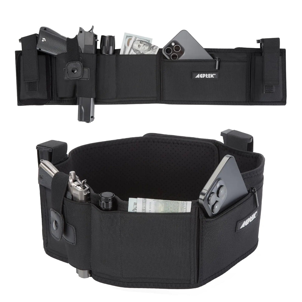 AGPTEK Belly Band Holster for Concealed Carry Holster with Zip Pocket & Removable Pouches – Adjustable for Adult Fits Most Pistols and Revolvers Perfect for Everyday Use Outdoor Activities(BlackM) Mimarta