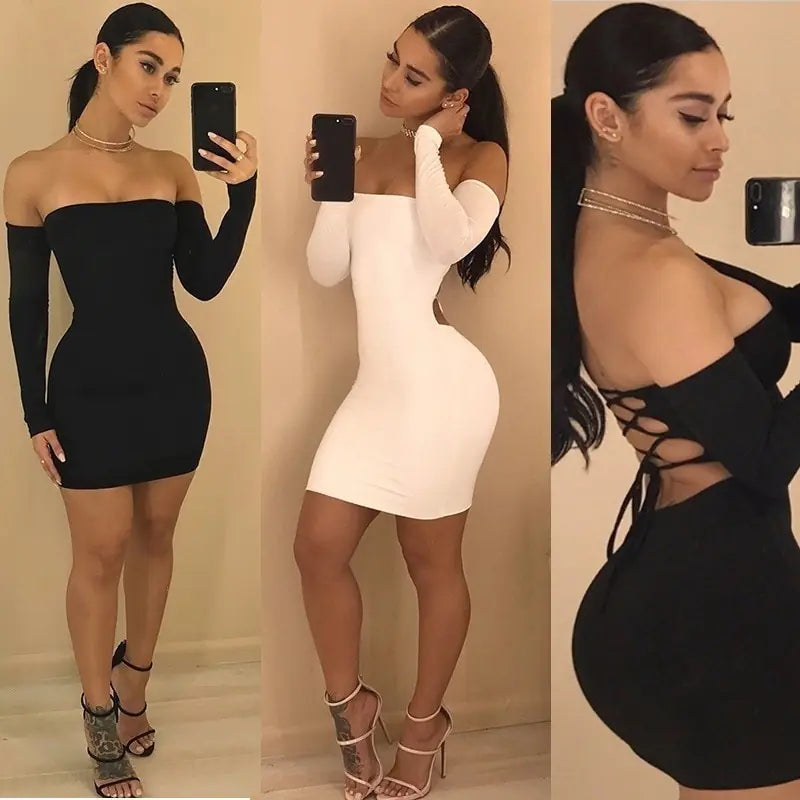Strapless large women long sleeve backless night club dress women Rieworkes