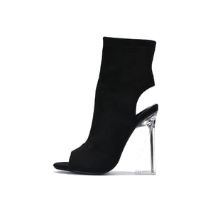 Cape Robbin Cally Sexy Clear Block Heels for Women - Faux Suede Round Peep Toe Ankle Booties Women with Zipper - Stylish Womens Heels - Clear High Heels for Women - Black Size 8.5 Mimarta