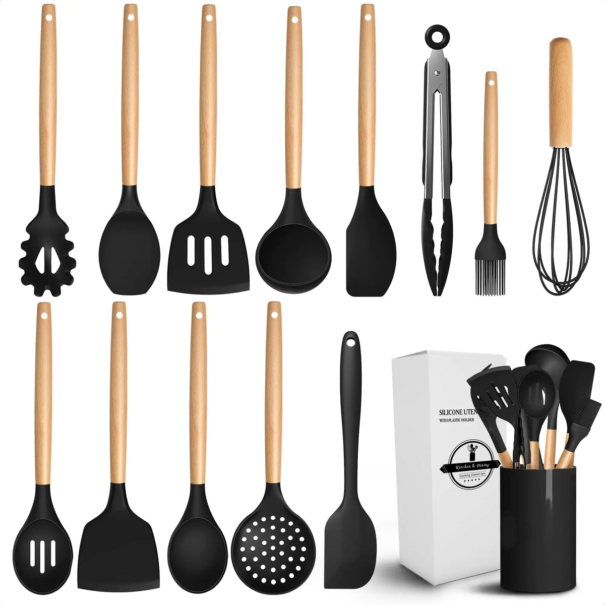 14Pcs Kitchen Utensils Set - Silicone Cooking Utensils Set Silicone Kitchen Utensils Set - Black Kitchen Utensil Set Silicone Utensils Set for Cooking Mimarta