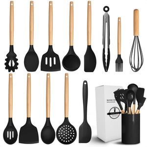 14Pcs Kitchen Utensils Set - Silicone Cooking Utensils Set Silicone Kitchen Utensils Set - Black Kitchen Utensil Set Silicone Utensils Set for Cooking Mimarta
