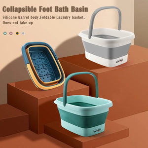 Collapsible Foot Bath Basin for Soaking Feet,Foot Soak Tub,Plastic Foot Bucket with Handles and Massage Acupoint,Foldable Laundry Basket-Gery (2 Pack) 2 Pack Gray Rieworkes