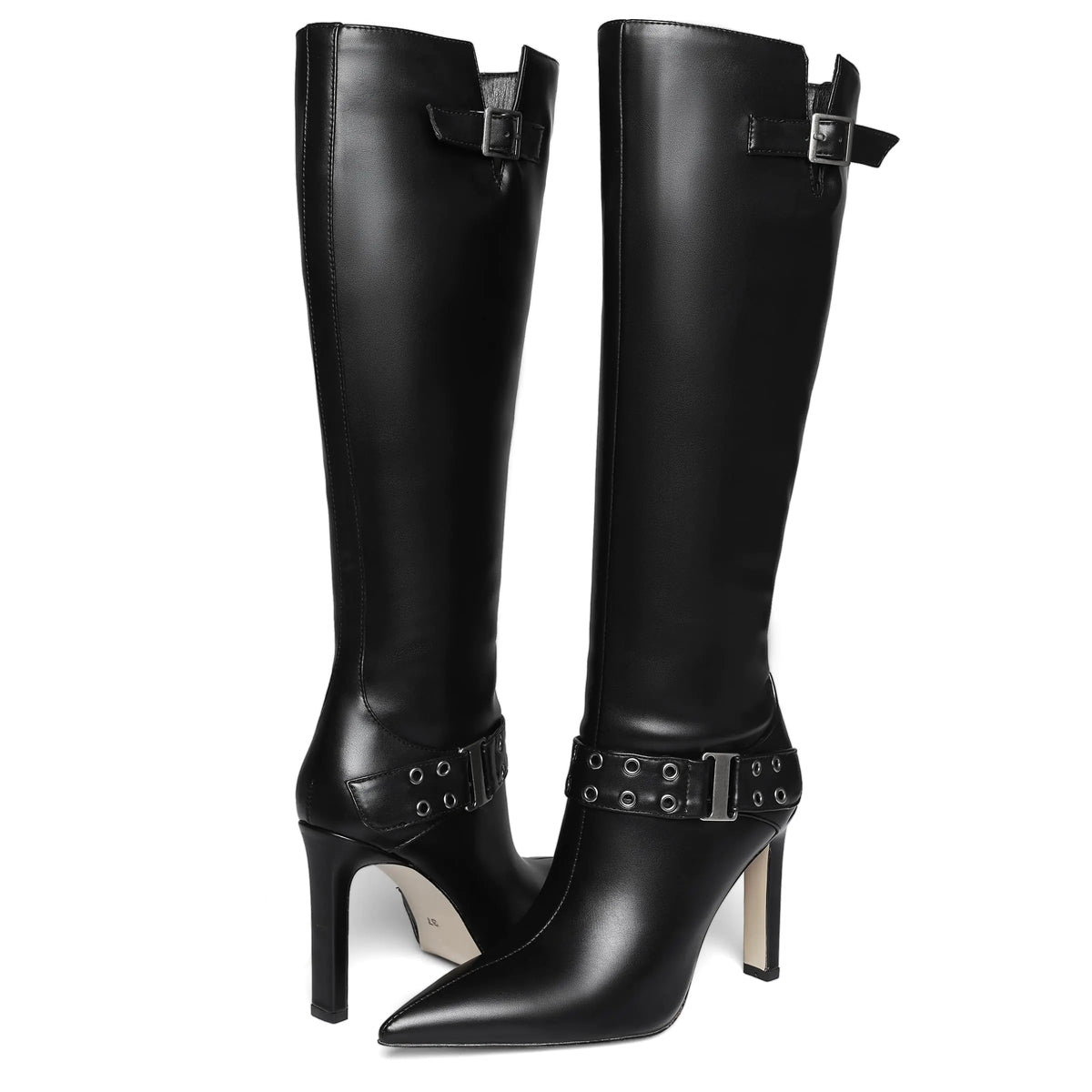 Uacllcau Knee High Boots Women Pointed Toe Tall Boots Sexy Stiletto High Heels Long Boots Fashion Trendy Buckle Dress Boots Slouch Zipper Heeled Boots Mimarta