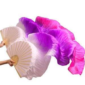 LZCSXON 1 Pair(Left+Right) Belly Dance Fan Artificial Silk Bamboo FansColorful Dancing Fabric FansLong Folding Belly Dance Fans for DancingLength 180cm Width 90cm. (White Gradient Pink) Mimarta