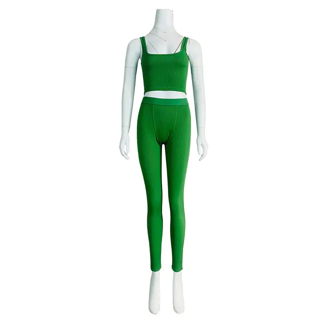 Gym Crop Tank Top Leggings Set Rieworkes