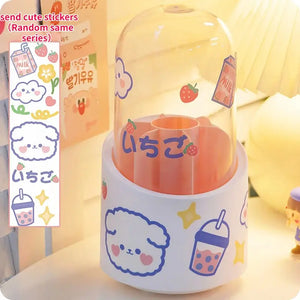 Desktop Makeup Brush Storage Bucket Cup Holder with Lid cute storage Store