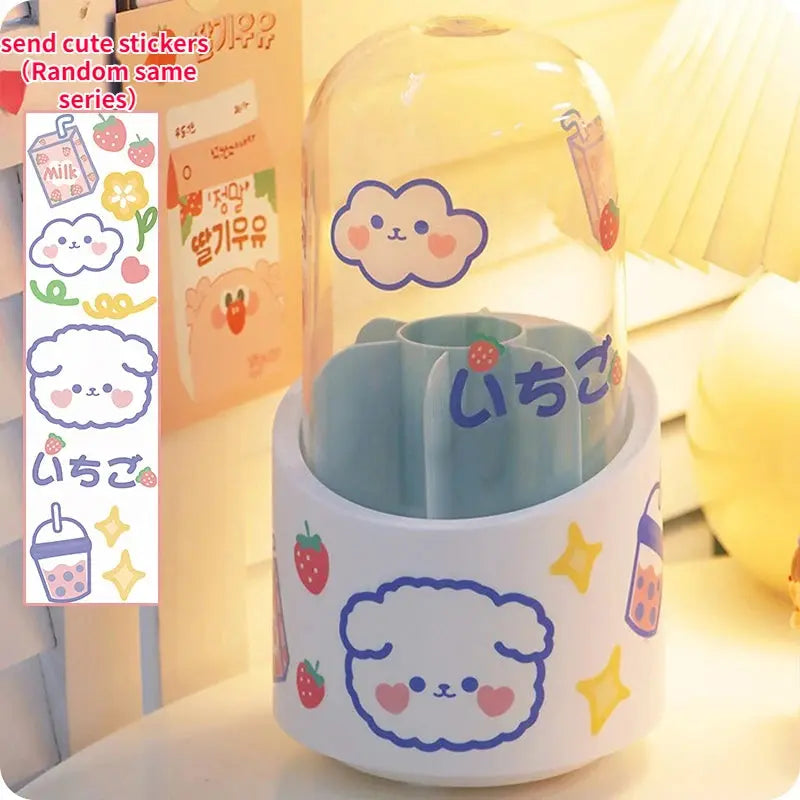 Desktop Makeup Brush Storage Bucket Cup Holder with Lid cute storage Store