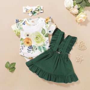 Three Pcs Girls Cotton Set. Romper, Strap Skirt And Headband lioraitiin Official Store