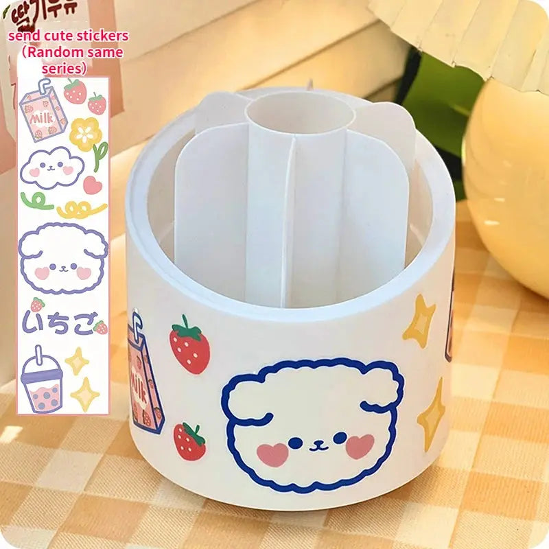 Desktop Makeup Brush Storage Bucket Cup Holder with Lid cute storage Store