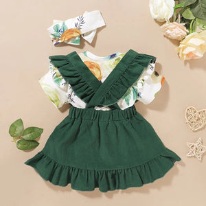 Three Pcs Girls Cotton Set. Romper, Strap Skirt And Headband lioraitiin Official Store