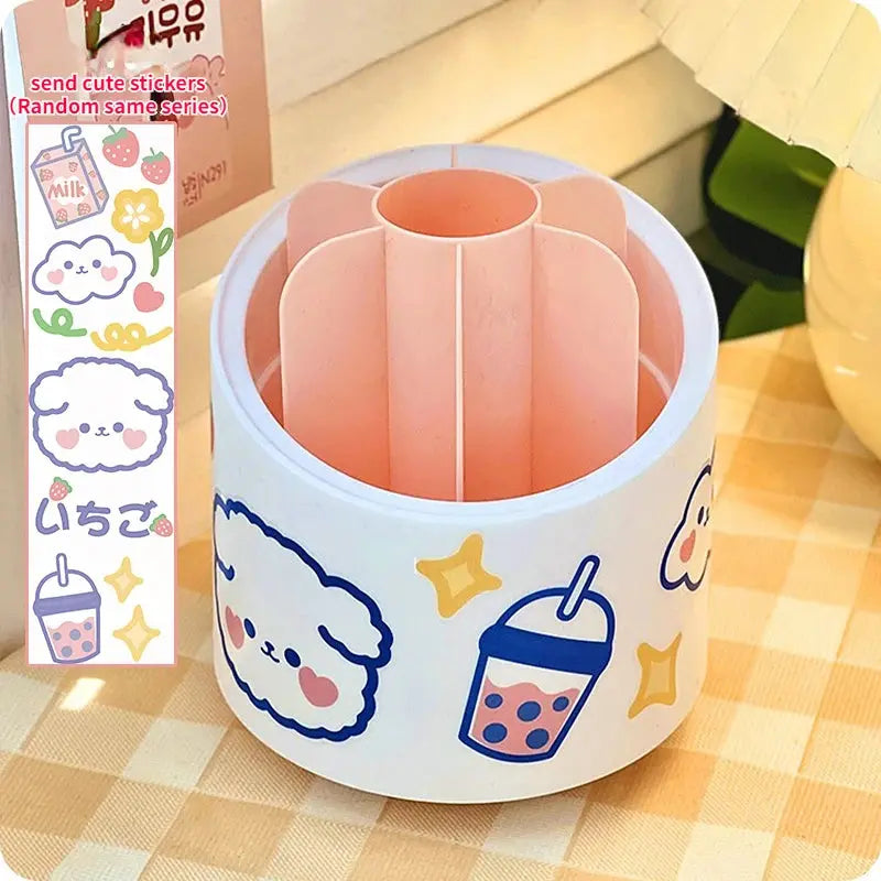 Desktop Makeup Brush Storage Bucket Cup Holder with Lid cute storage Store