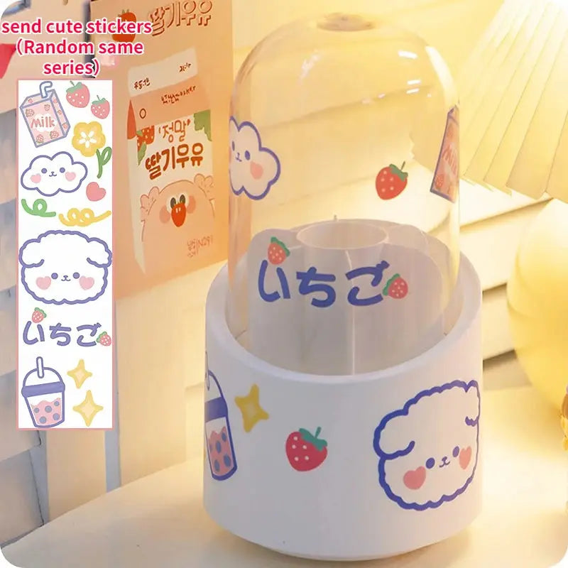 Desktop Makeup Brush Storage Bucket Cup Holder with Lid cute storage Store